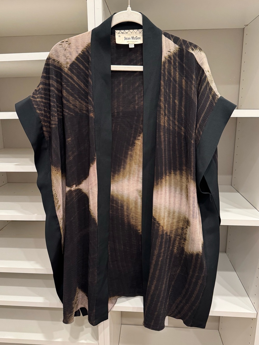 Joan McGee 100% Silk Abstract Shibori-Style, Tie-Dye, Earthy Muted Tones Kimono
